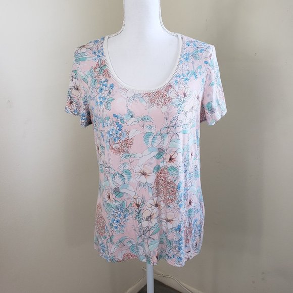 Tommy Hilfiger Tropical Floral Print Short Sleeve T-Shirt Size Medium - Picture 10 of 10
